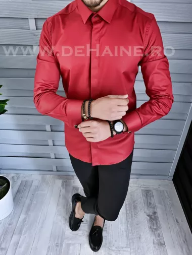 Camasa barbati grena cu butoni slim fit B1326 61-4 E